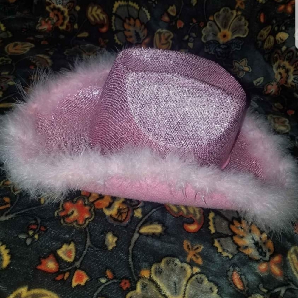 Pink Feathery Glitter Cowgirl Hat